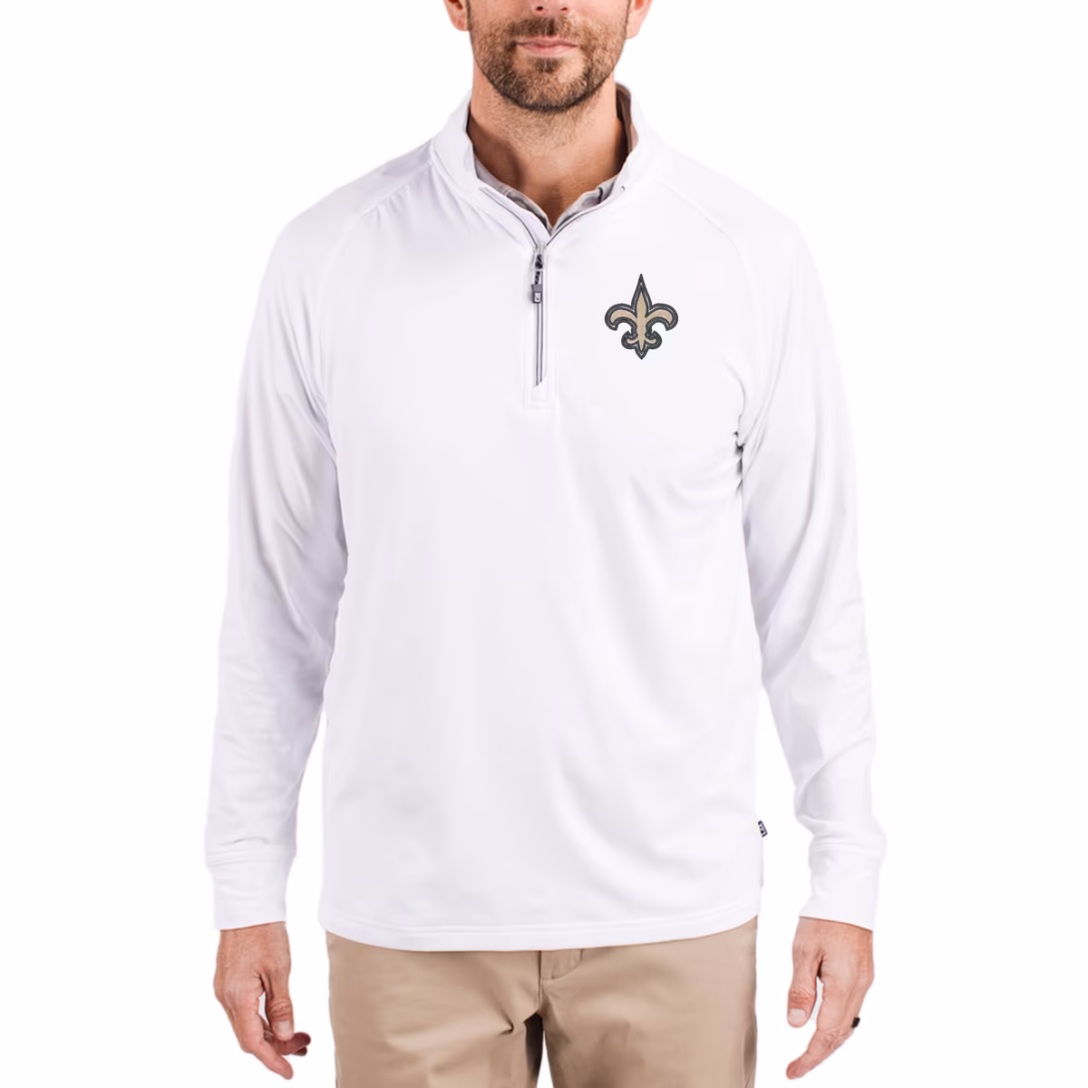 Men's Cutter & Buck White New Orleans Saints Adapt Eco Knit Quarter-Zip Pullover Jacket