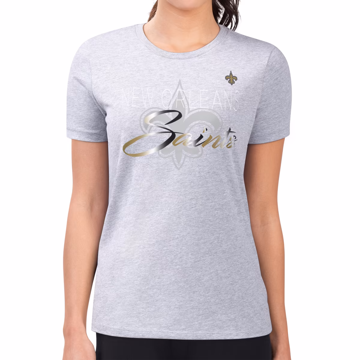 Women's G-III 4Her by Carl Banks  Gray New Orleans Saints Super-Slim Fit Lightweight Shadow Logo T-Shirt