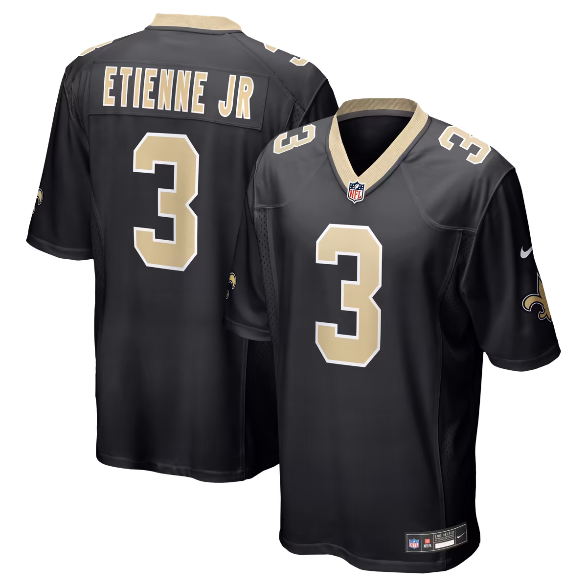 Youth Nike Travis Etienne Jr Black New Orleans Saints Game Jersey 3 Youth Nike Travis Etienne Jr Black New Orleans Saints Game Jersey