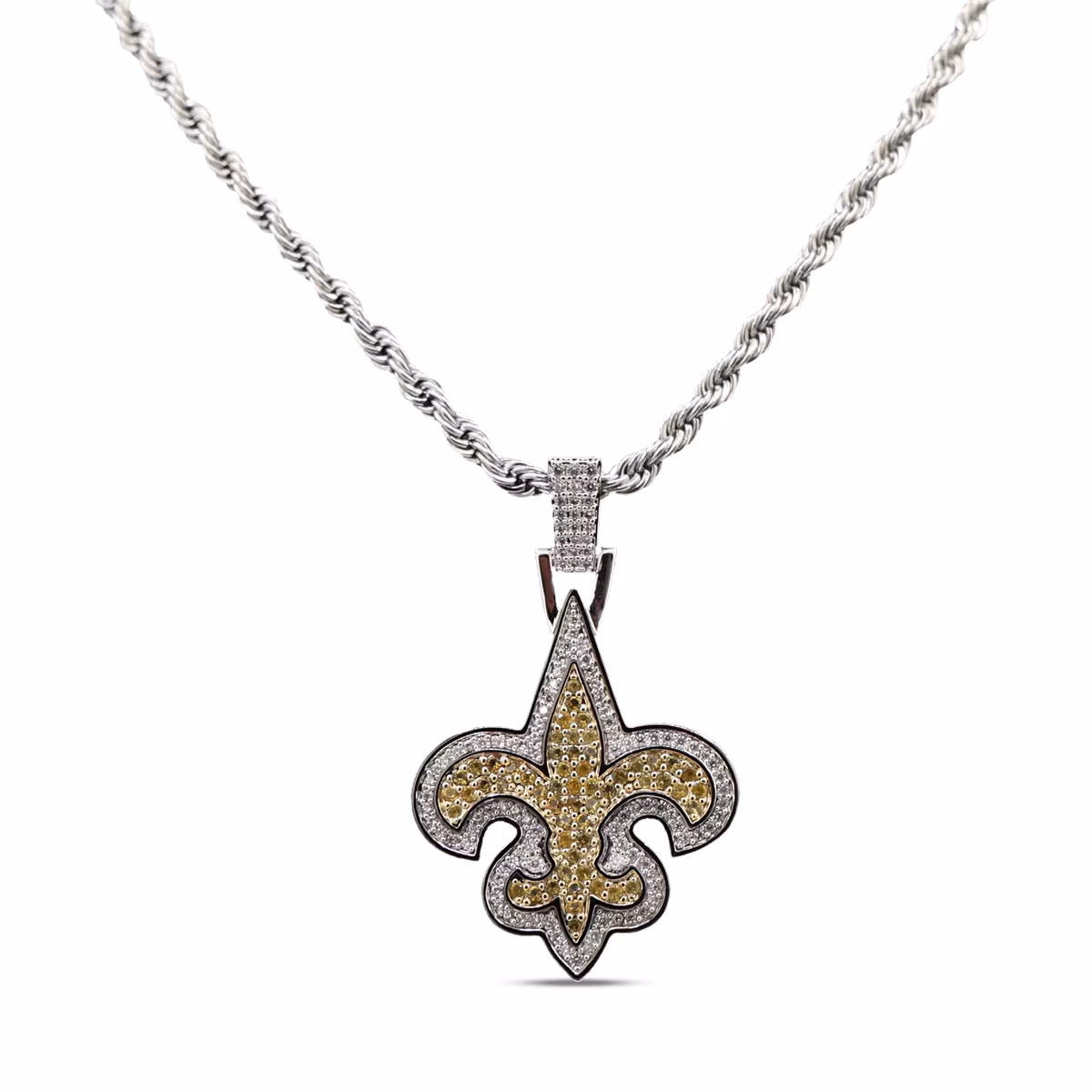 GLD New Orleans Saints 14K White Gold Logo Pendant & 20" Rope Chain 9 GLD New Orleans Saints 14K White Gold Logo Pendant & 20" Rope Chain
